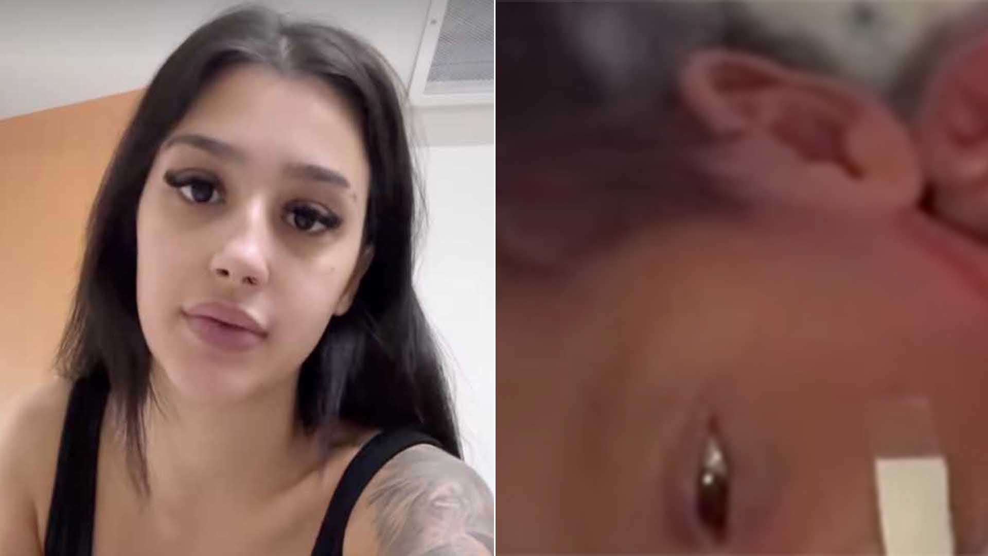 Bia Miranda mostra o rosto da filha recém-nascida pela primeira vez